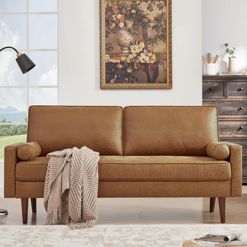 Modern brown faux leather sofa - faux,